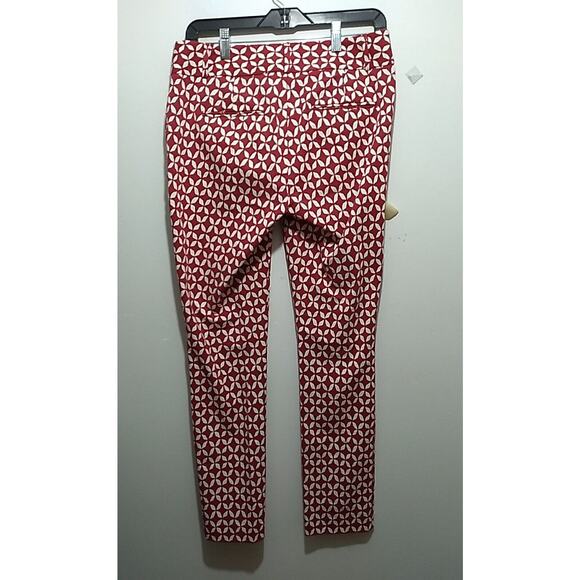 Ann Taylor Size 4 Marisa Red White Loft Pants Geometric Skinny Crop Pockets - Picture 4 of 13